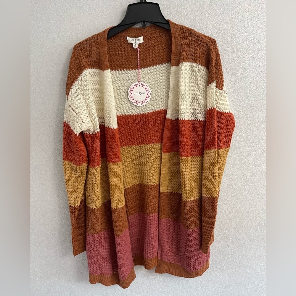 Umgee Striped Open-front Knit Cardigan Size Medium New With Tags - Picture 2 of 8